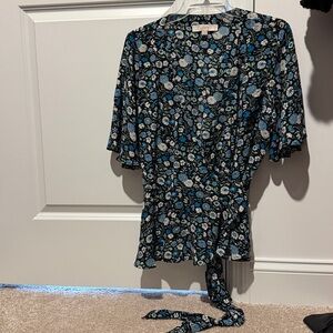 Black Floral Tie-Front Maxi Dress - Blue & White Flowers